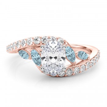 Swirl Design Lab Grown Diamond & Marquise Lab Aquamarine Engagement Ring 14K Rose Gold (0.63ct)
